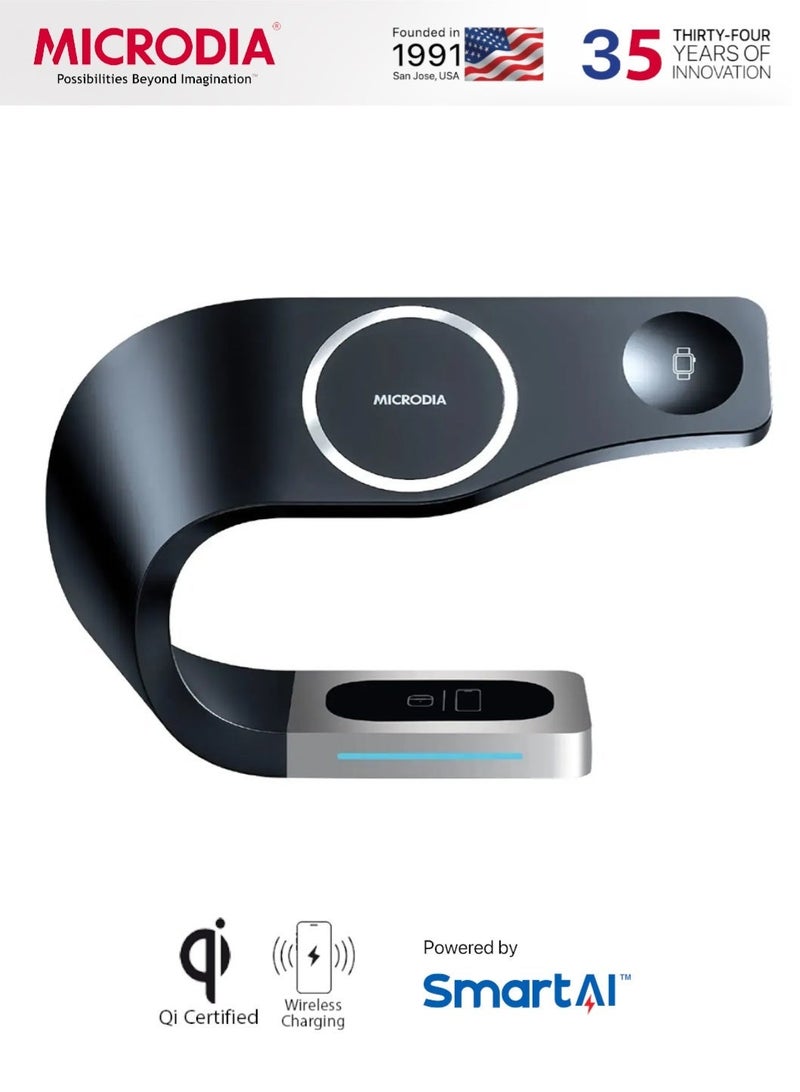 MICRODIA 【Microdia】 SNAPStation™ Curve 5-in-1 Magnetic Wireless Charging Station - 15W Fast Charge Dock for iPhone 15/14/13/12, Apple Watch & AirPods - - Image 1